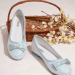 toothless Girls White Embellished Bow Detail Soft Cushioned Footbed Shimmer Ballerinas