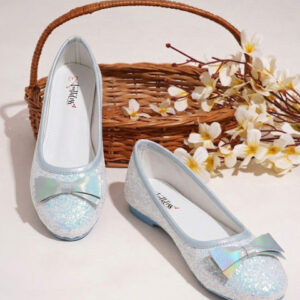 toothless Girls White Embellished Bow Detail Soft Cushioned Footbed Shimmer Ballerinas