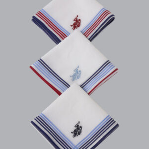U.S. Polo Assn. Men Pack Of 3 White Solid Pure Cotton Handkerchief