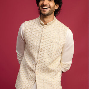 VASTRAMAY Floral Embroidered Woven Nehru Jacket