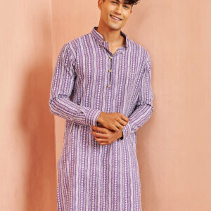VASTRAMAY Tribal Printed Cotton Mandarin Collar Straight Kurta