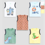YUV Kids Pack Of 5 Graphic Printed Round Neck Pure Cotton Regular Fit T-shirts