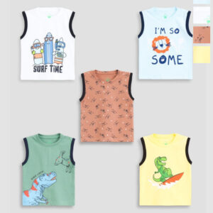 YUV Kids Pack Of 5 Graphic Printed Round Neck Pure Cotton Regular Fit T-shirts